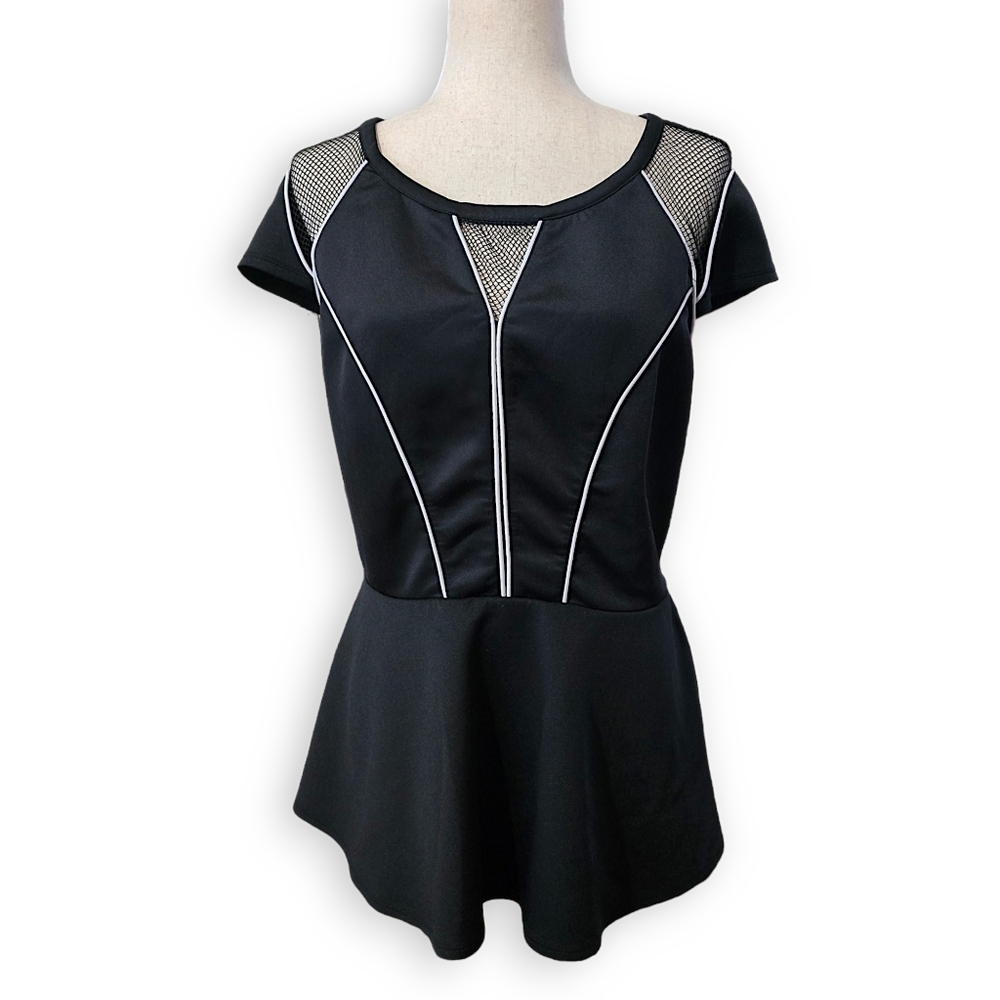 TORRID Black & White Plus-size Mesh Cut-Out Athletic Peplum Top Shirt Blouse, 1X